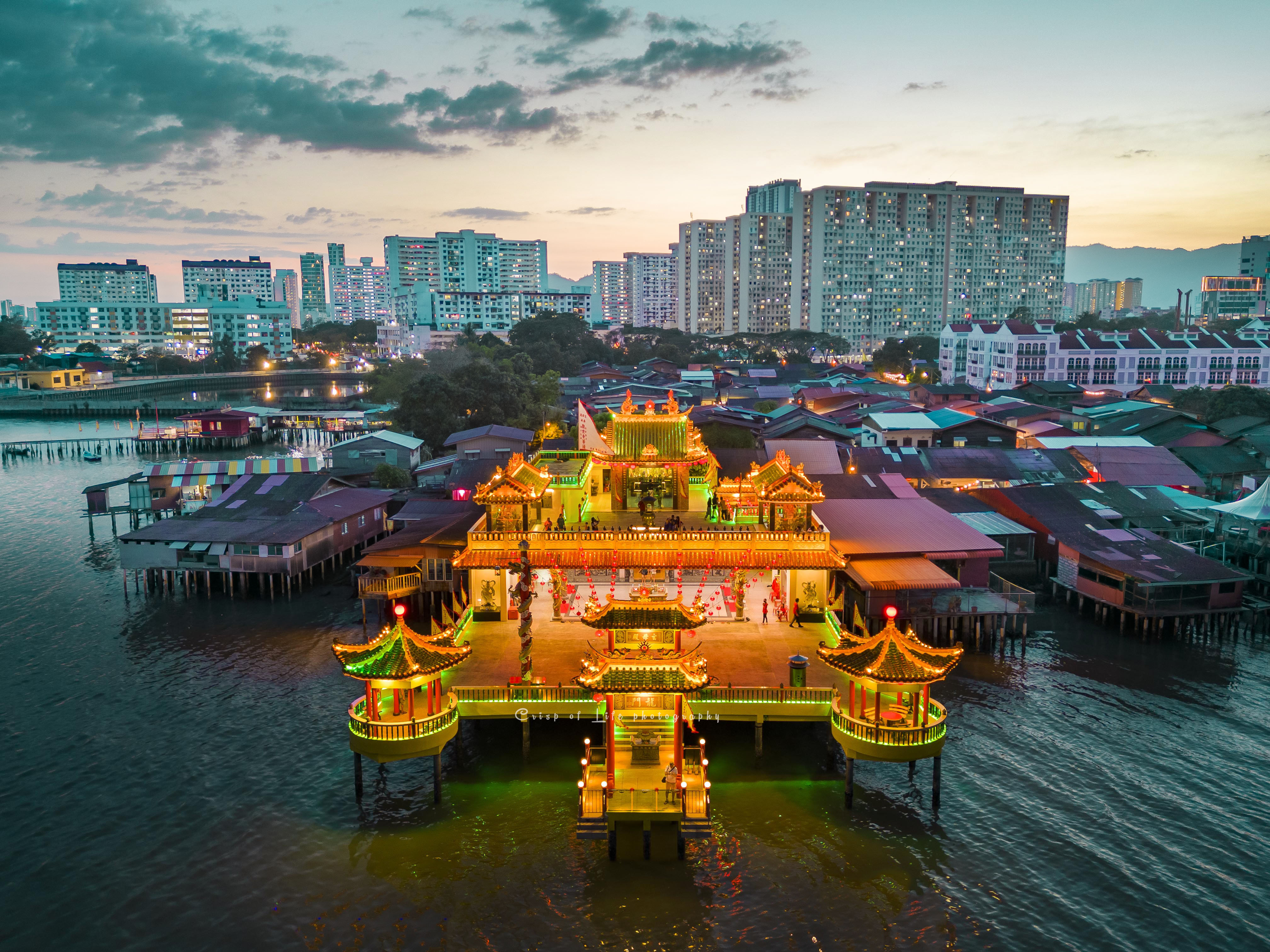 Hean Boo Thean floating temple on stilts over the water at Weld Quay, Penang